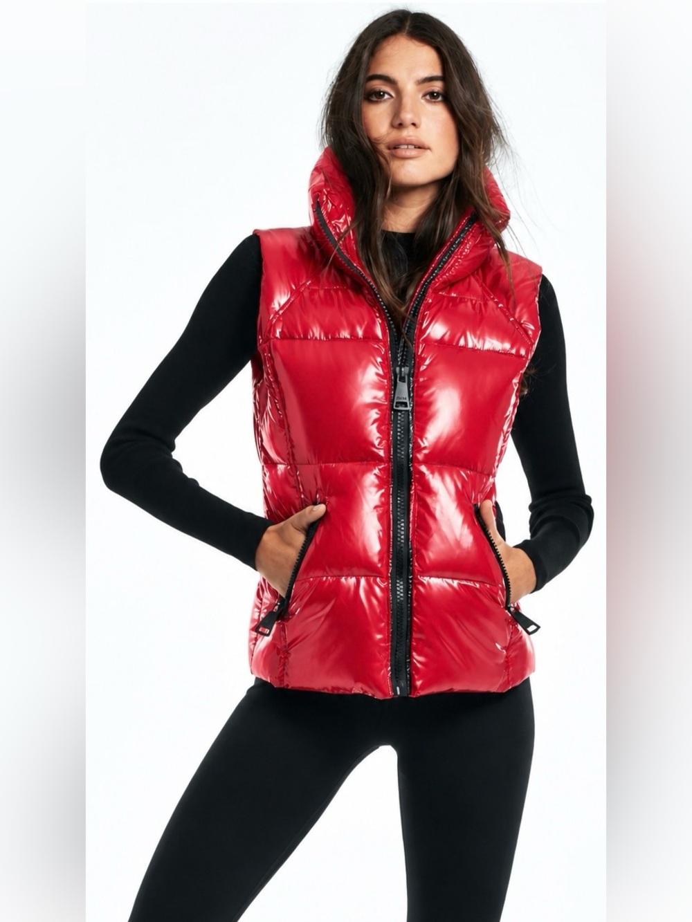 NWOT SAM. Glossy Red Freedom Quilted Down Puffer Vest w/ Zips | Small (US 2-4)